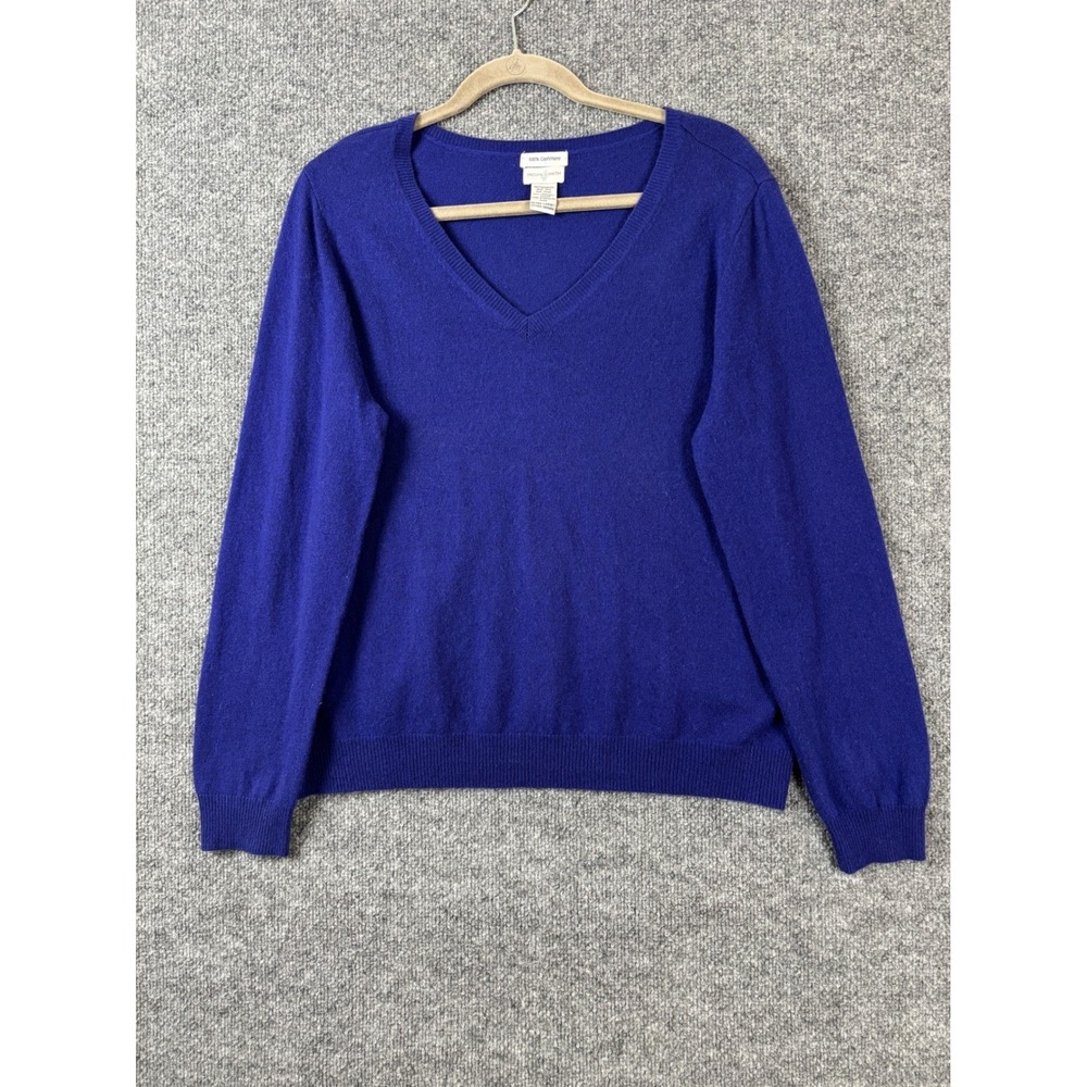 Jaclyn Smith Sweater Womens XL Blue 100% Cashmere V-Neck Elevated Basics Luxury